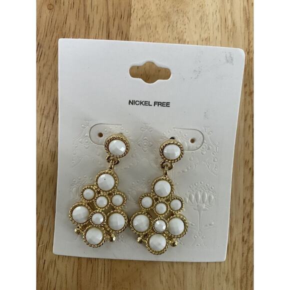 Opal Pearl Stone Gold-Tone Earrings Chandelier Drop Screw Back Fashion Jewelry - Picture 6 of 8